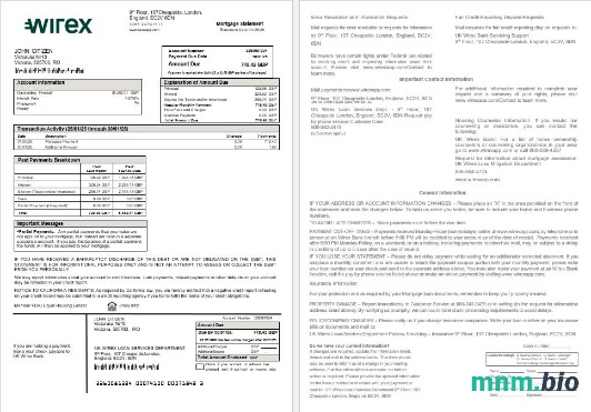 Wielka Brytania Wirex wyciąg z kredytu hipotecznego w formatach Word i PDF